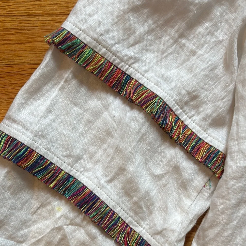 For Cynthia Linen Top Women’s Petite Large White Fringe Coastal Cottagecore - Picture 3 of 8